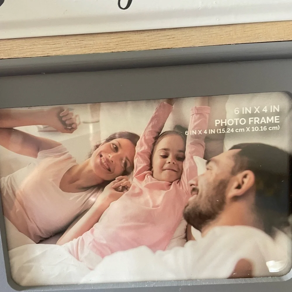 Charming Gray and White Family Photo Frame holds 6” x 4” photos